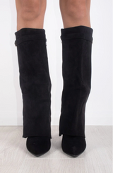 Bottes Hautes en Suédine avec Revers | Élégance Khaki | Style Structuré