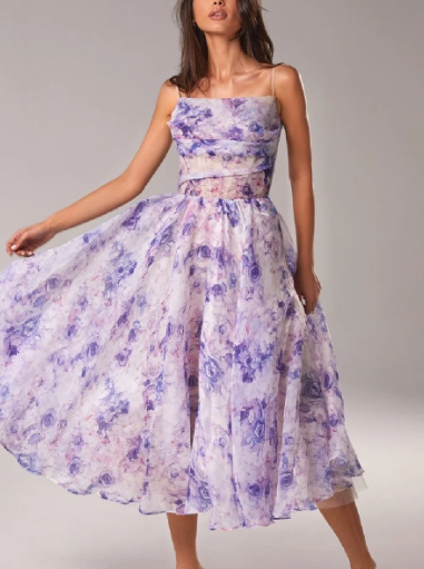 Robe Midi Fleurie en Organza | Romance Aérienne | Élégance Inoubliable
