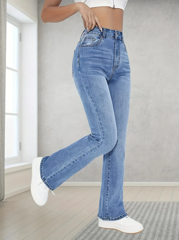 Jean Évasé Taille Haute | Bleu Clair | Galbant & Extensible