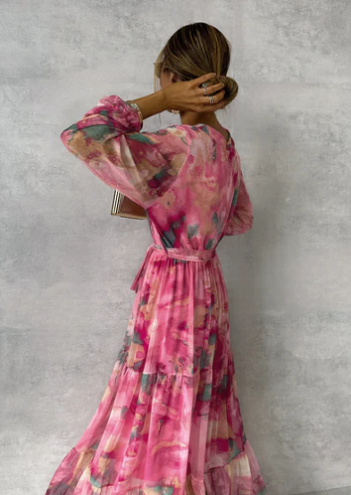Robe Longue Aquarelle | Élégance Fluide | Effet Artistique