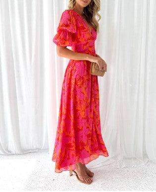 Robe Longue Fleurie | Manches Bouffantes | Légère et Fluide