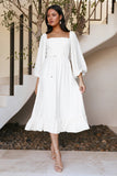 Robe Midi à Encolure Carrée Smockée | Coupe Fluide | Manches Bouffantes Romantiques