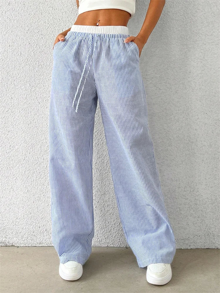 Pantalon Large Rayé | Léger & Stylé | Confort Sans Effort