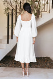 Robe Midi à Encolure Carrée Smockée | Coupe Fluide | Manches Bouffantes Romantiques