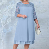 Robe Midi en Chiffon à Superpositions | Brodée | Élégante et Confortable