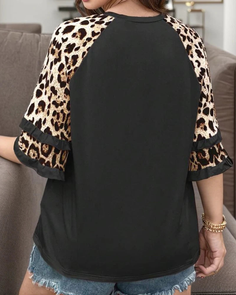 T-Shirt Manches Léopard | Grande Taille | Décontracté et Tendance