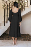 Robe Midi à Encolure Carrée Smockée | Coupe Fluide | Manches Bouffantes Romantiques