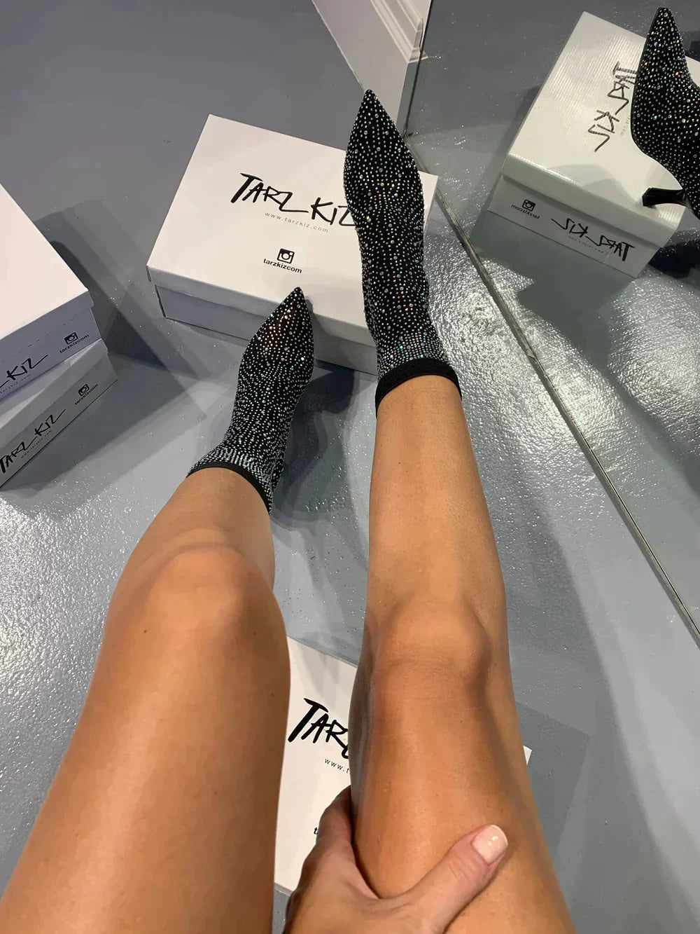 Bottines Chaussettes à Strass | Bout Pointu & Talon Aiguille | Scintillantes & Élancées