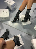 Bottines Chaussettes à Strass | Bout Pointu & Talon Aiguille | Scintillantes & Élancées