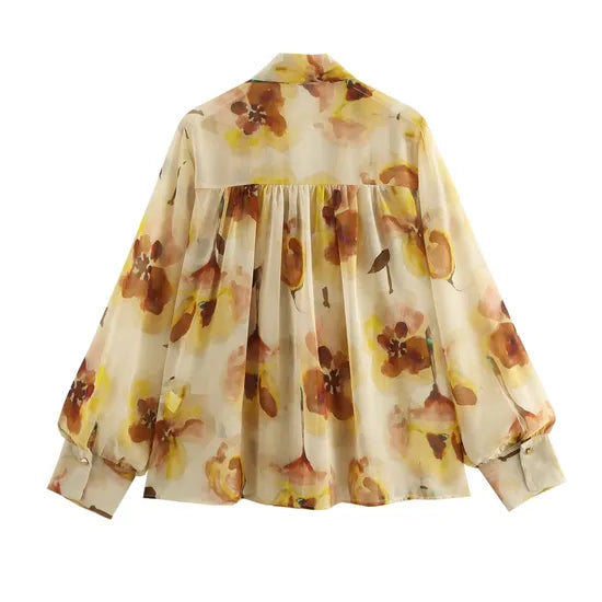 Blouse en mousseline fleurie avec nœud | Multicolore | Élégance florale et légère