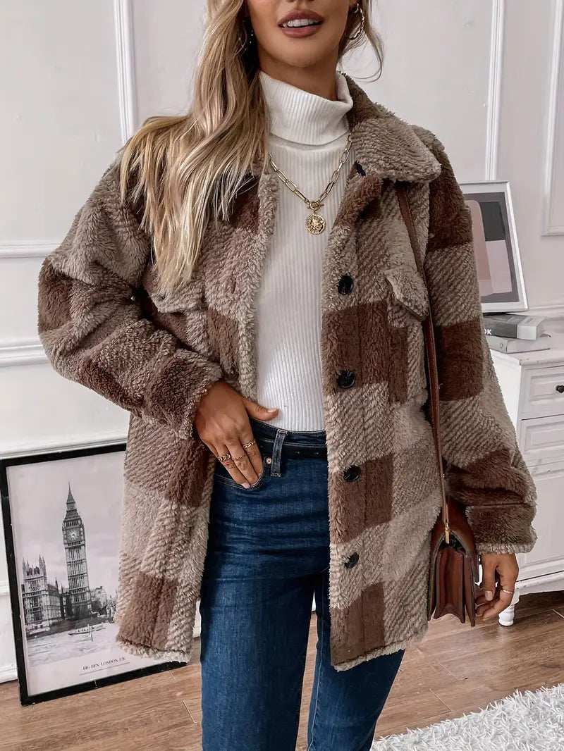 Veste en Sherpa à Carreaux | Douillette & Tendance | Idéale pour l’Hiver