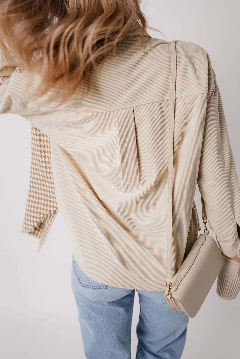 Surchemise en Velours à Motif Pied-de-Poule | Coupe Oversize | Décontractée et Tendance