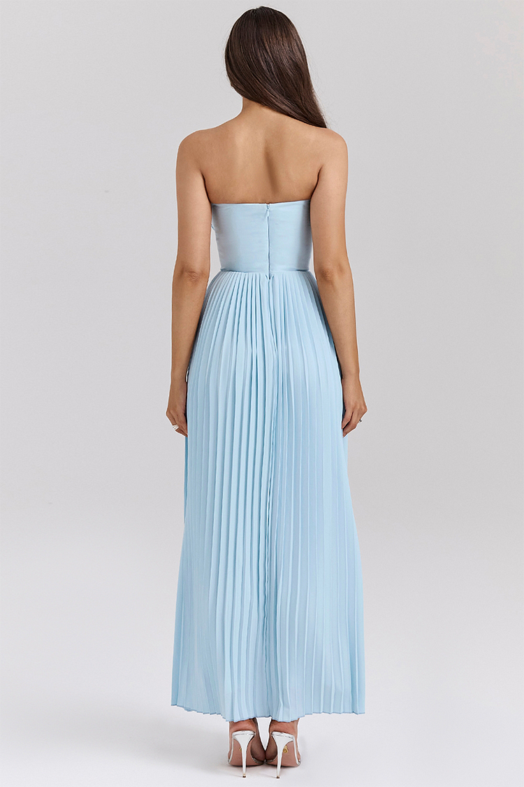 Robe bustier plissée longue | Bleu ciel | Élégance aérienne pour mariages & soirées d'été