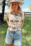 T-shirt Imprimé Western Chevaux | Coton Stretch | Style Far West
