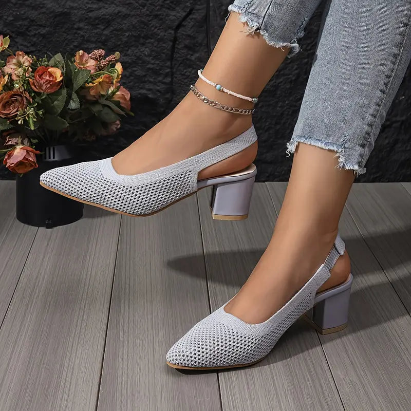 Escarpins Slingback | Maille Respirante | Talon Bloc Élégant