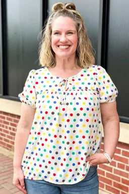Blouse à Pois Manches Bouffantes | Abricot | Ludique & Colorée