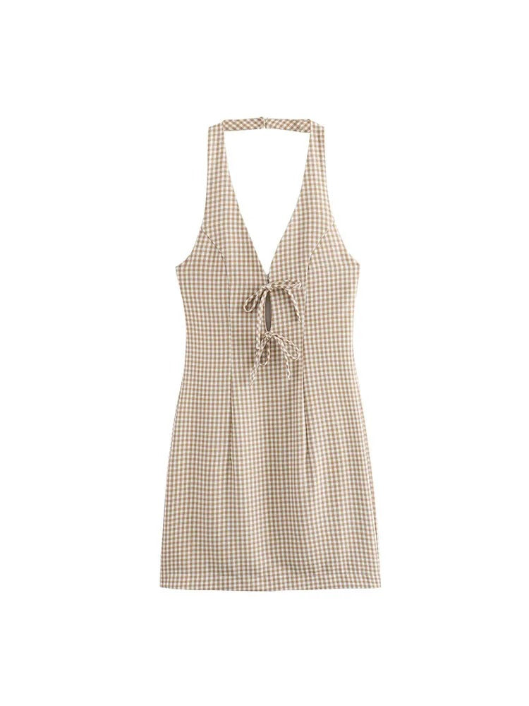 Robe courte vichy | Col américain noué | Détails à nouer | Style rétro estival