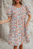 Robe Fleurie à Manches Bouffantes | Abricot | Légère & Féminine