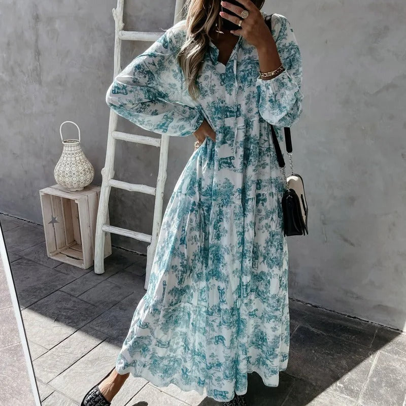 Robe Longue Bohème à Manches Longues | Fluide & Élégante | Parfaite pour Toutes les Occasions