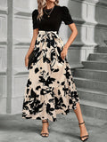Robe Midi Contrastée Fleurie | Couleur Mixte | Chic et Féminine