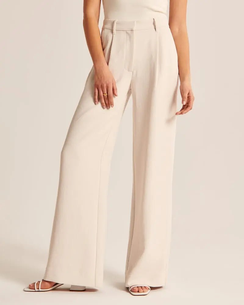 Pantalon Large | Ton Neutre Élégant | Mélange de Lin Doux