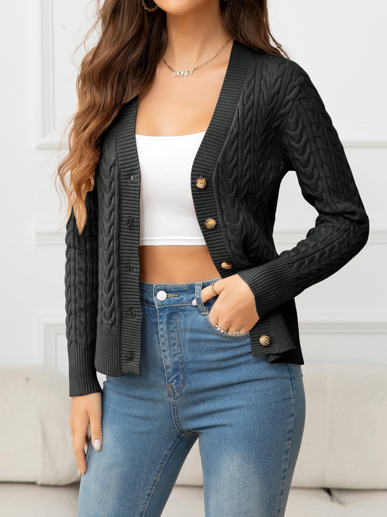 Cardigan en Maille Torsadée | Confort & Élégance | Boutonné Classique