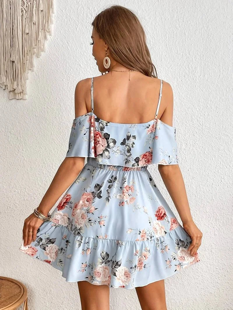 Robe Mini Épaules Dénudées à Fleurs | Légère & Aérienne | Parfaite pour l'Été
