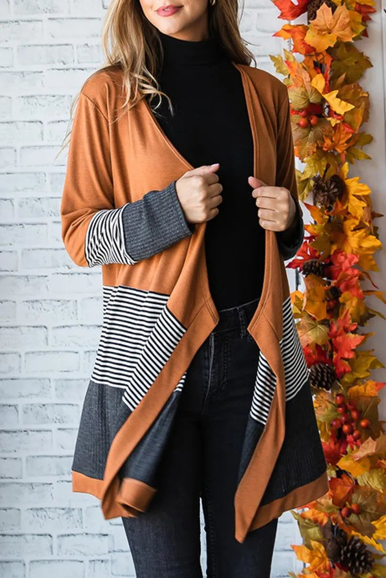Cardigan à Rayures Colorblock | Superposition Douillette | Style Décontracté au Quotidien
