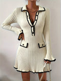 Knitted Dress with Ruffles and Contrasting Edges for Women