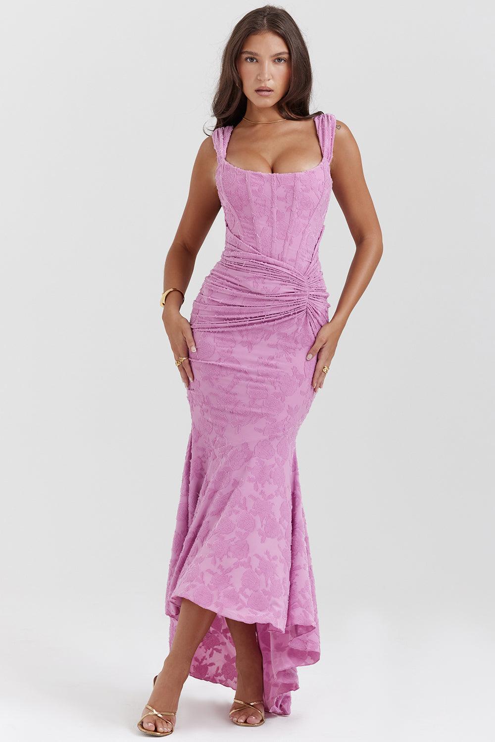 Robe Corset Drapée | Élégance Sculptée | Dentelle Florale Luxueuse