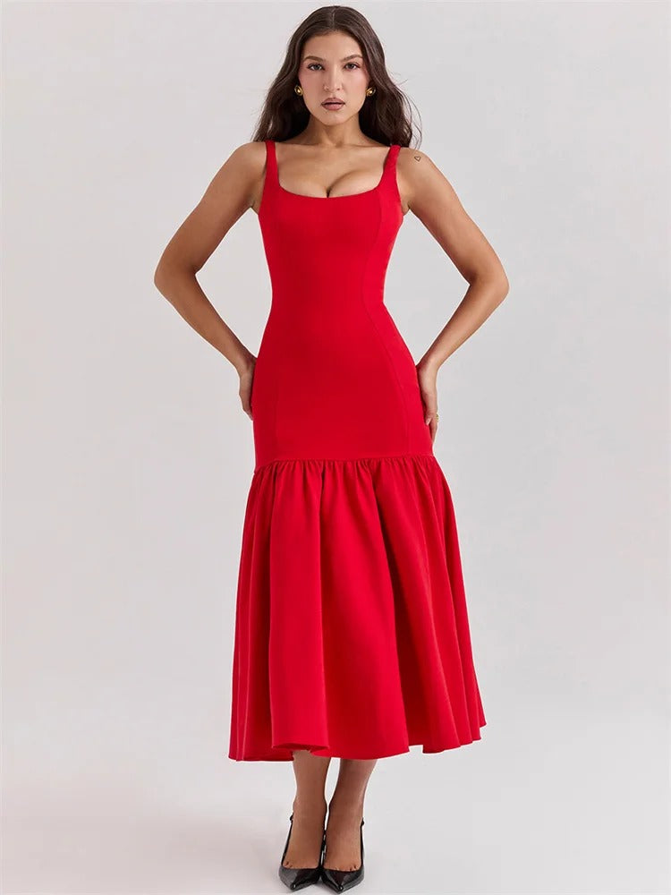 Robe Midi Élégante à Volants | Chic | Féminine et Intemporelle