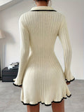 Knitted Dress with Ruffles and Contrasting Edges for Women