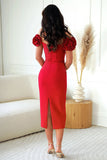 Robe Midi Épaules Dénudées avec Manches Roses | Élégante | Féminine et Chic
