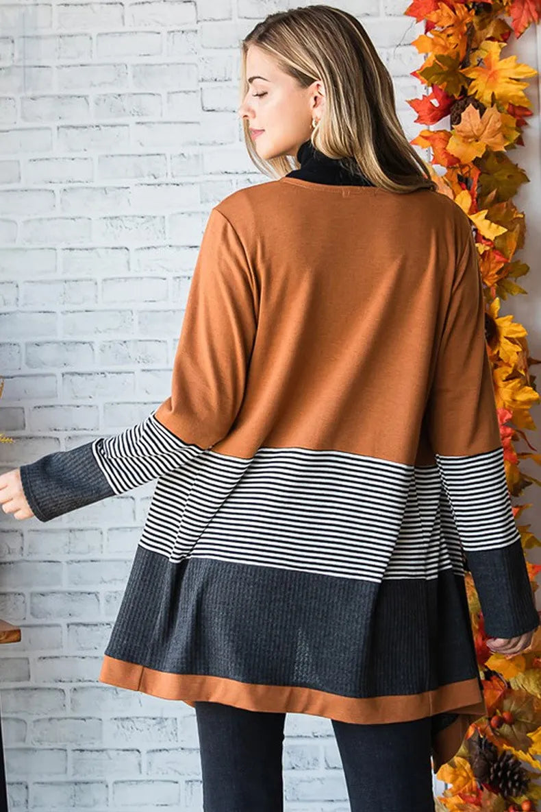 Cardigan à Rayures Colorblock | Superposition Douillette | Style Décontracté au Quotidien