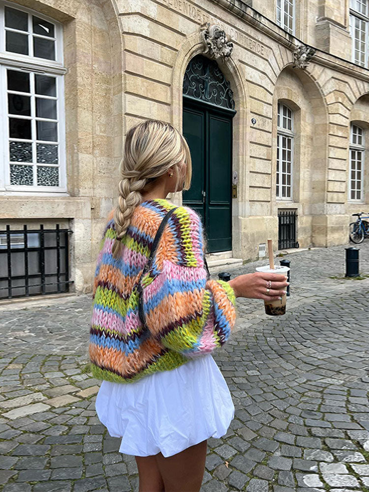 Gilet en Maille Épaisse à Rayures | Coloré & Douillet | Parfait pour les Jours Frais et les Looks Urbains Stylés