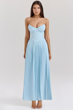 Robe bustier plissée longue | Bleu ciel | Élégance aérienne pour mariages & soirées d'été