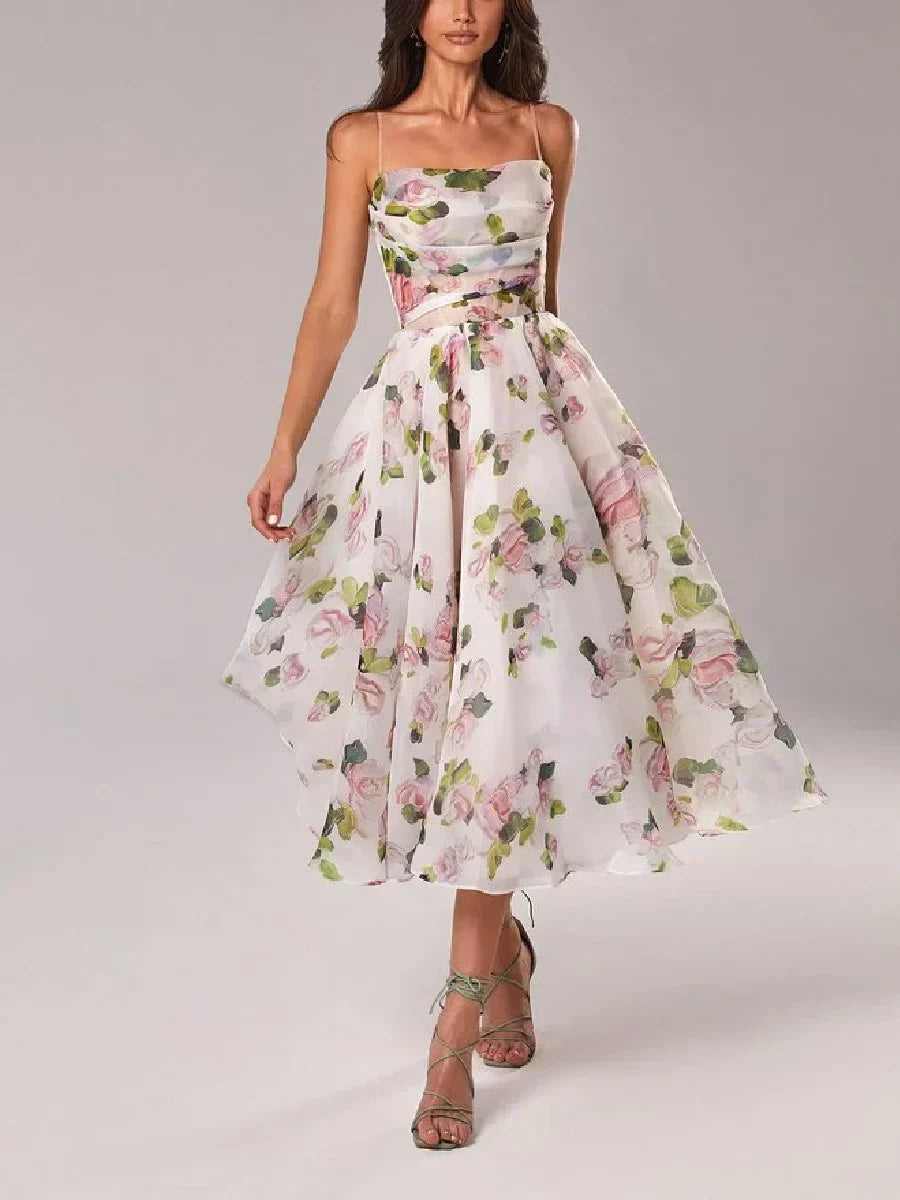 Robe Midi Fleurie | Bretelles Fines | Romantique et Élégante