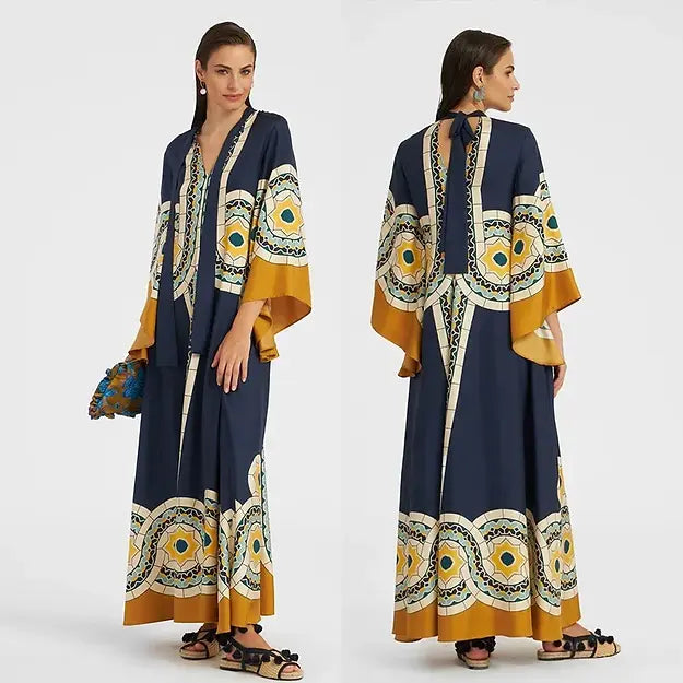Robe Longue Caftan Imprimée | Élégante & Fluide | Chic Bohème