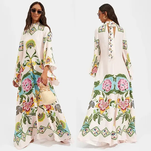 Robe Longue Caftan Imprimée | Élégante & Fluide | Chic Bohème