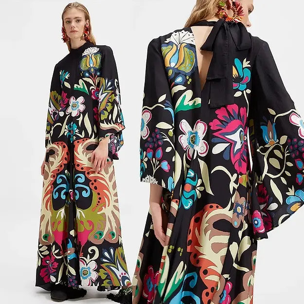 Robe Longue Caftan Imprimée | Élégante & Fluide | Chic Bohème