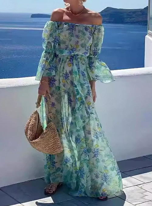 Robe Longue Fleurie Épaules Dénudées | Romantique | Fluide & Élégante