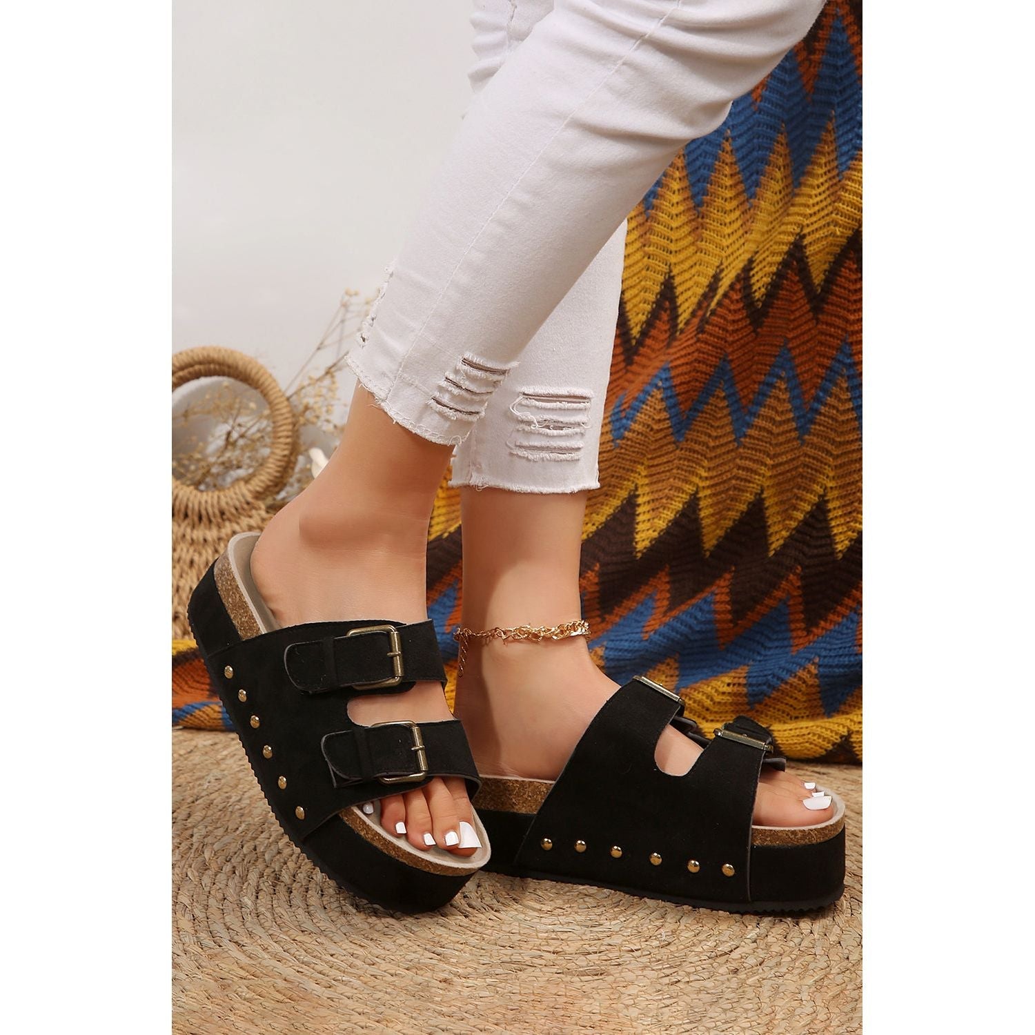 Sandales à Boucles à Plateforme | Noir | Confort Stylé et Audacieux