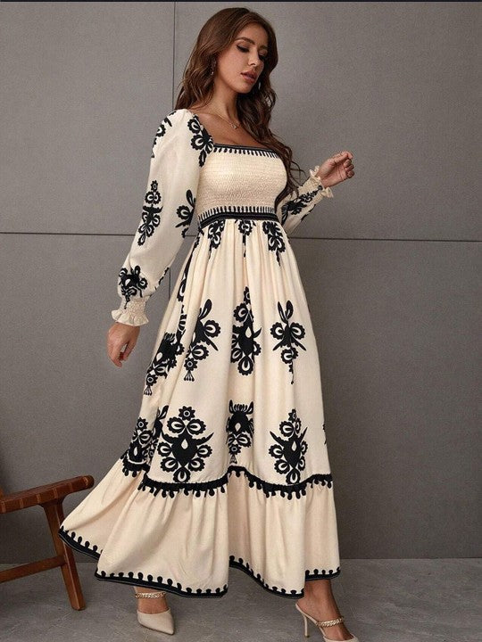 Robe longue bohème brodée | Abricot | Élégance romantique et intemporelle