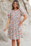 Robe Fleurie à Manches Bouffantes | Abricot | Légère & Féminine