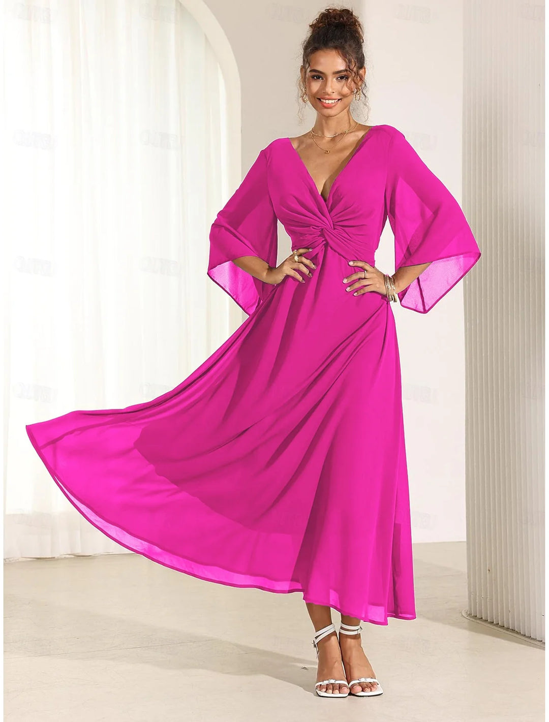 Robe Longue en Mousseline à Nœud Twist | Élégante et Fluide | Parfaite pour Mariages et Événements d'Été
