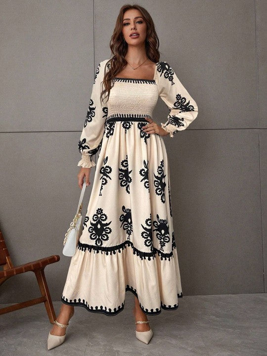 Robe longue bohème brodée | Abricot | Élégance romantique et intemporelle