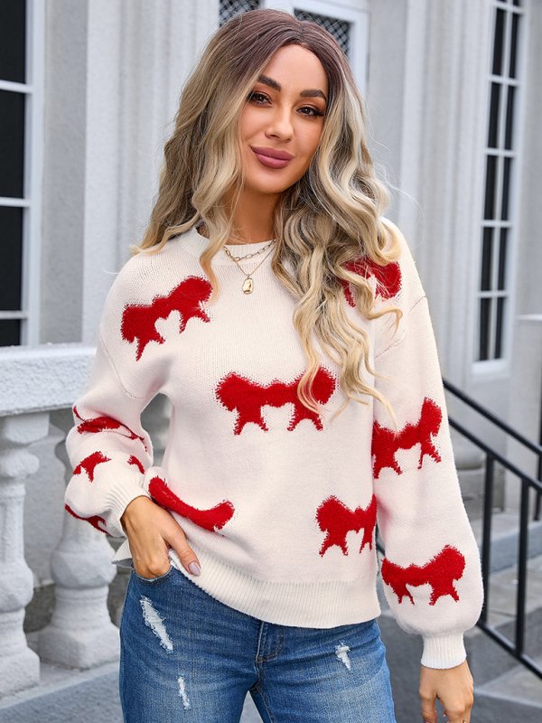 Pull Tricoté Motif Nœud | Doux & Féminin | Charme Décontracté