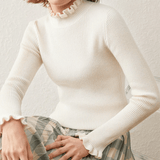 Pull Col Roulé à Volants | Doux & Élégant | Maille Chic