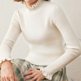 Pull Col Roulé à Volants | Doux & Élégant | Maille Chic