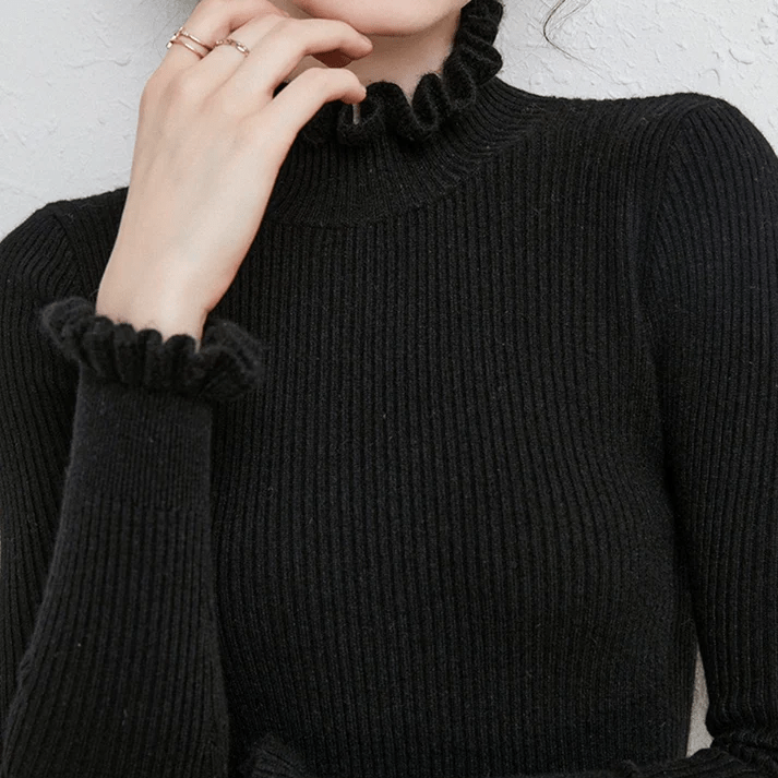 Pull Col Roulé à Volants | Doux & Élégant | Maille Chic